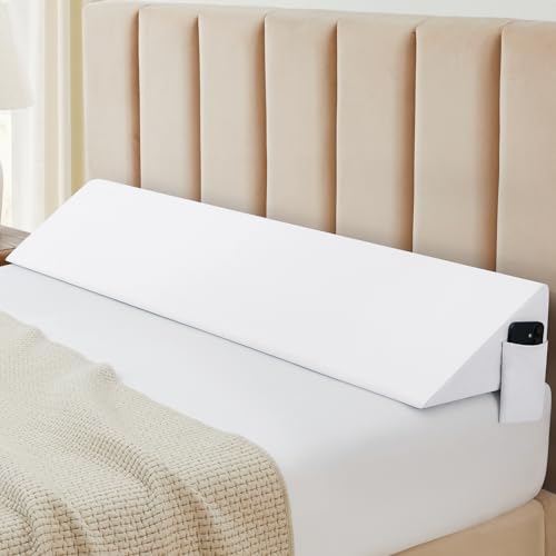 White Wedge Pillow Cover - Soft Microfiber with Side Pockets, 54" L x 10" W x 6" H
