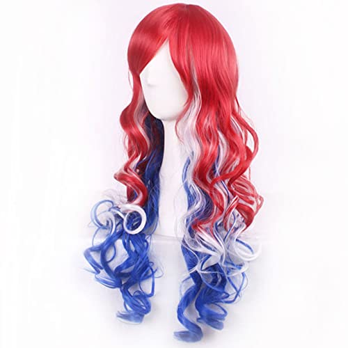BERON Long Wavy Wig for Women - Red White Blue Mixed - Cosplay & Anime