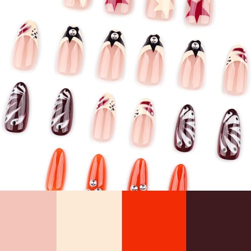 French Tip Press-On Nails Almond Medium 24Pcs – Y2K 3D Design Glam Kit