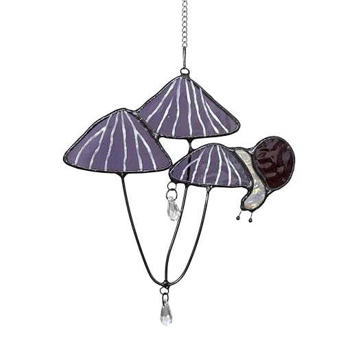 Handmade Stained Glass Snail on Purple Mushrooms Suncatcher
