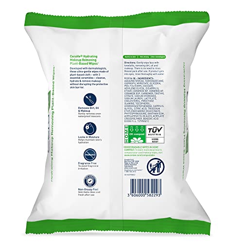 CeraVe Hydrating Makeup Remover Wipes, 25ct - Fragrance-Free and Plant-Based