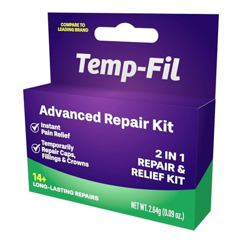 Dentemp Temp-Fil Advanced Repair Kit for Loose Fillings & Crowns - 14+ Long-Lasting Emergency Dental Repairs, 2.64g