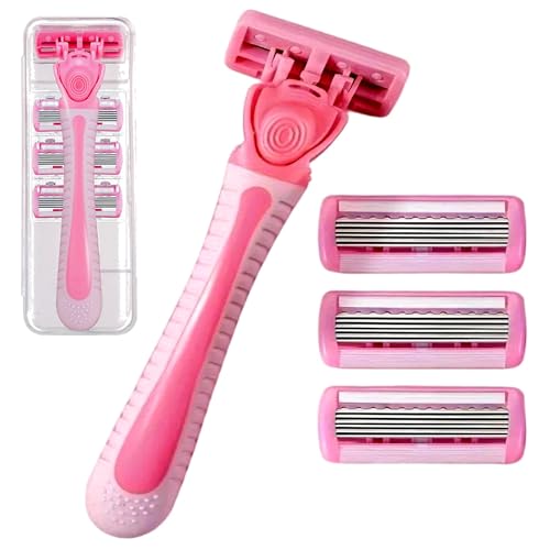 Razors for Women Hair Removal Shaver-Detachable Head Fits Body Curve,Anti-slip Ergonomic Handle,Skin Beauty Tool Hair Shaving Razor for Facial Eyebrow,Underarm,Leg Bikini Hairs,4 Count in Storage Case