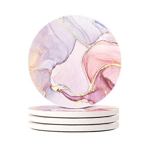 Lahome Marble Coasters Set - Absorbent Round Ceramic Coasters, 4-Pack