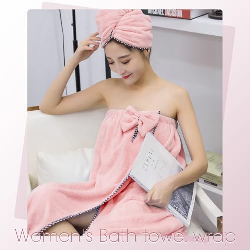 KOIKEY Pink Microfiber Bath Towel Wrap with Hair Towel