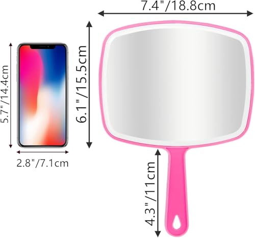 Portable Handheld Mirror with Hanging Hole - 10.4" x 7.4" Pink