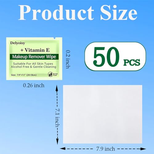 Delyoisy 50 Count Makeup Remover Wipes Bulk - Individually Wrapped Travel Size