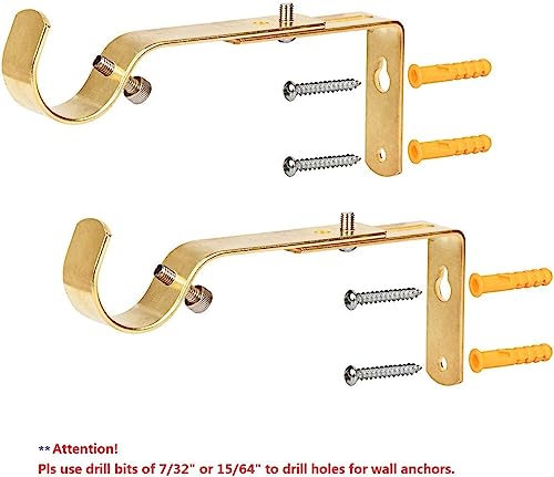 Gold Metal Adjustable Curtain Rod Bracket for 1 & 1 1/8 Inch Rods - 2 Set