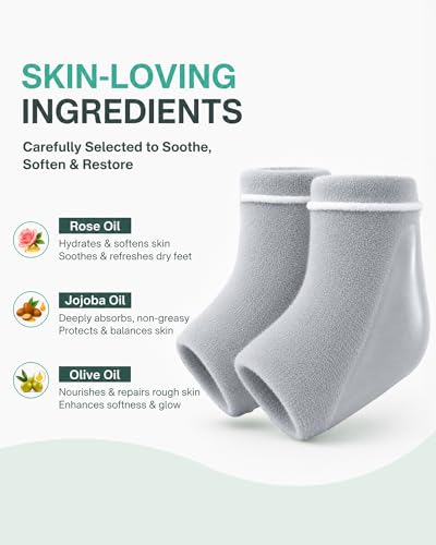 Originbuty Gray Moisturizing Heel Socks for Women & Men – Fuzzy Open-Toe Gel Heel Protectors