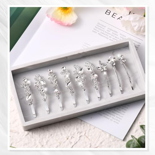 White Vintage Crystal Rhinestone Hair Pins 12 Pcs Bridal Hair Accessories for Wedding & Bride