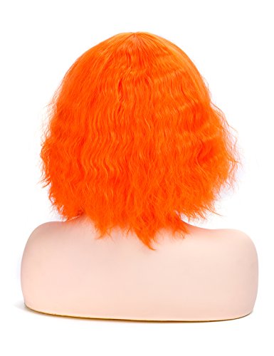 Morvally Short Orange Wavy Curly Bob Wig with Bangs, Heat Resistant