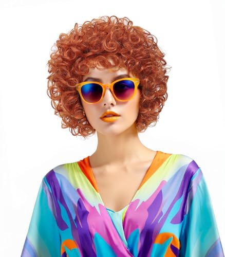Short Curly Orange Afro Wig for 70s Disco Parties & Halloween