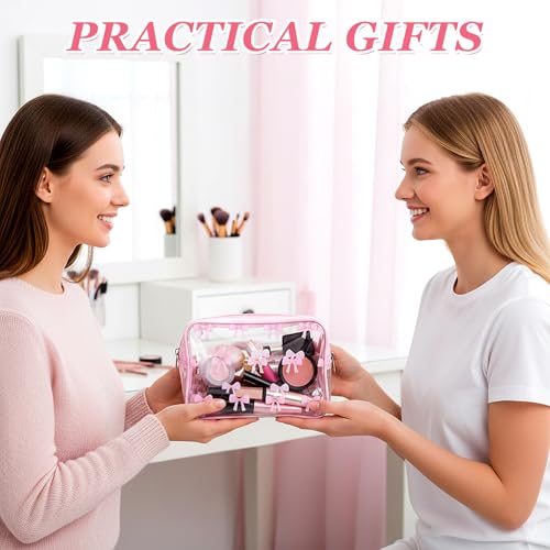 10-Piece Clear Pink Bow Makeup Bag Set - Waterproof Coquette Travel Pouch