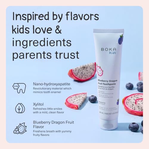 Boka Kids Toothpaste - Fluoride Free Nano Hydroxyapatite, Blueberry Dragonfruit - 4 Oz