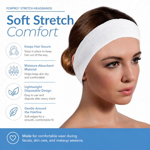 ForPro Stretch Headbands - Disposable Moisture Absorbent, 48 Count
