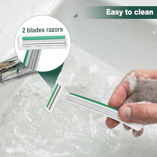 50 Individually Wrapped Disposable Razors with Shaving Cream | Twin Blade Safety Razors