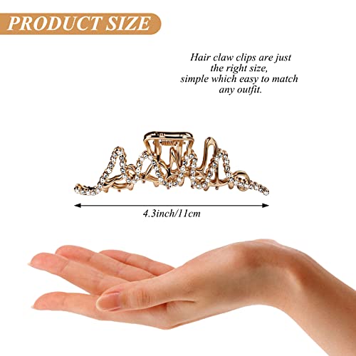 CROWN GUIDE Large Rhinestone Hair Claw Clips for Thick Hair - Gold, Strong Hold, Elegant Design