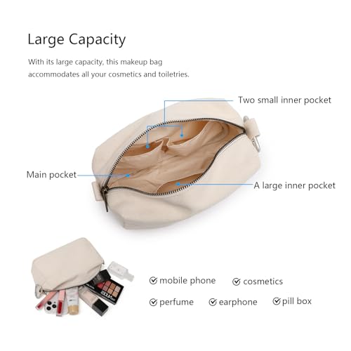 YONBEN Beige Travel Makeup Bag with Ring Clasp Wristlet