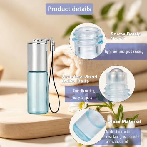 Kesell 18-Pack 5ml Pearl Blue Glass Roller Bottles with Silver Caps