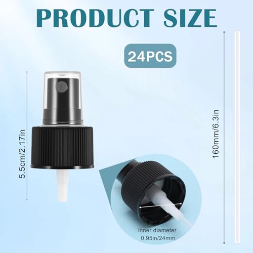 Black 24 Pack Spray Bottle Nozzle Replacement - Fine Mist, Fits 24-410 Bottles