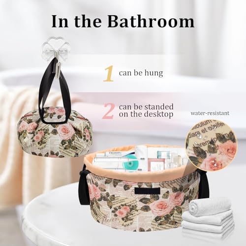 TAPMEI Large Lay-Flat Drawstring Makeup Bag - Waterproof Travel Organizer