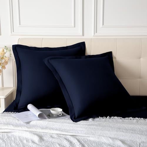 Navy Blue Euro Sham Covers Set of 2 | 26x26 Inch Microfiber