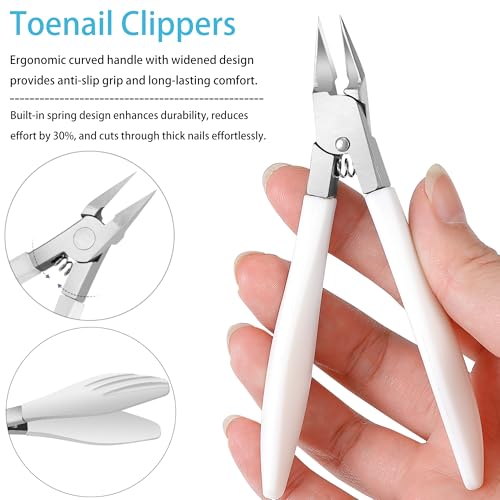 White Mornihima Heavy-Duty Nail Clippers 5-Piece Set for Thick Toenails & Fingernails