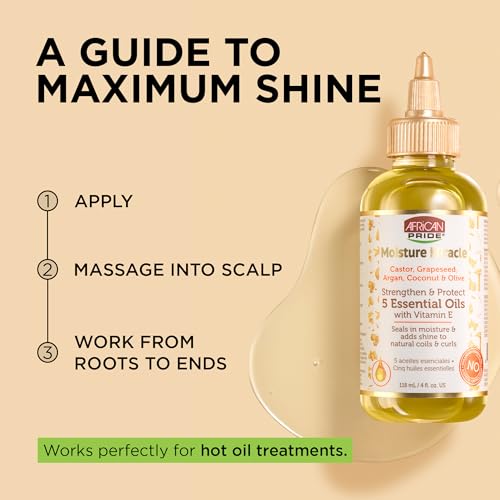 African Pride Moisture Miracle Hair Oil - 5 Essential Oils with Vitamin E, 4 oz