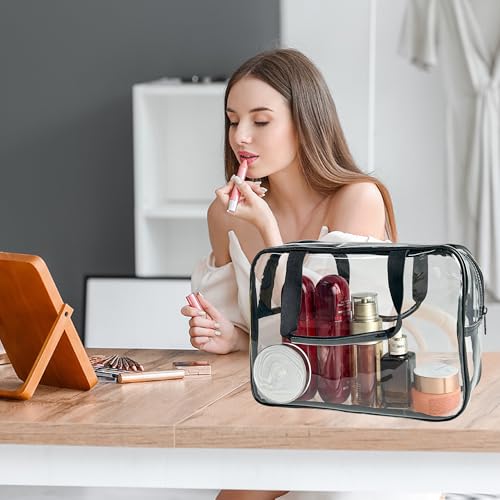 Transparent PVC Travel Makeup Pouch with Handle - Large Cosmetic Organizer