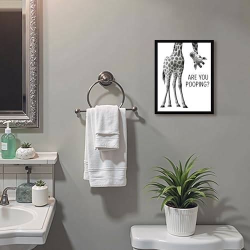 Funny Giraffe Bathroom Wall Art Print - 8x10 Framed Canvas