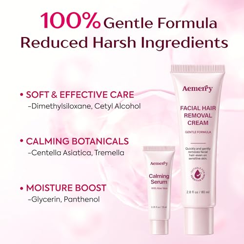 Facial Hair Removal Cream for Women ? Painless 2-in-1 Depilatory Kit with Calming Serum, Gentle Formula for Sensitive Skin, Upper Lip, Chin & Face Hair Remover, Fast 5 Min Smooth, 80ml + 10ml
