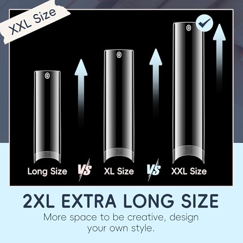 Luckyfairy 2XL Nail Tips - Square, 120 Pcs, No C-Curve, Half Cover