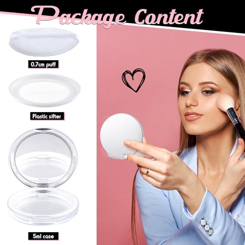 2 Pcs Empty Loose Powder Container Set with Mirror and Puff, Portable Travel