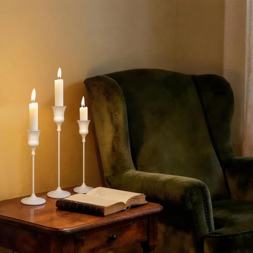 SHOWIN White Taper Candle Holders Set of 3 - Sturdy Aluminum Alloy Decor