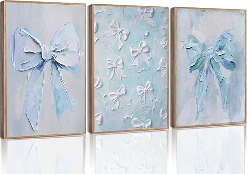 Trendy Blue Bow Wall Art Set - Unframed Canvas Prints