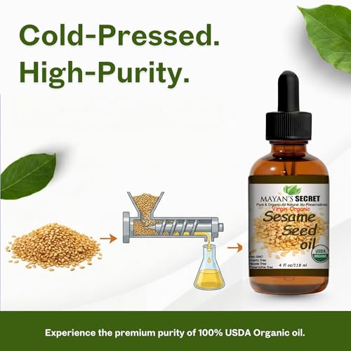 Organic Sesame Oil Cold Pressed for Skin, Hair & Body – 4 fl oz (Amber Bottle)