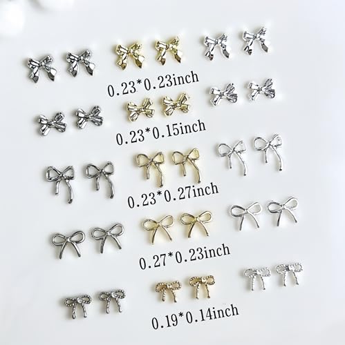 120Pcs Mixed 3D Metal Bow Nail Charms - Gold & Silver Nail Art Accessories