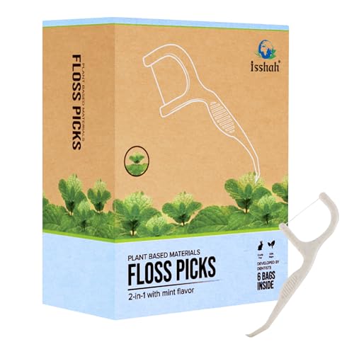 Isshah Mint Dental Floss Picks - Sustainable Vegan Interdental Care - 300 Count