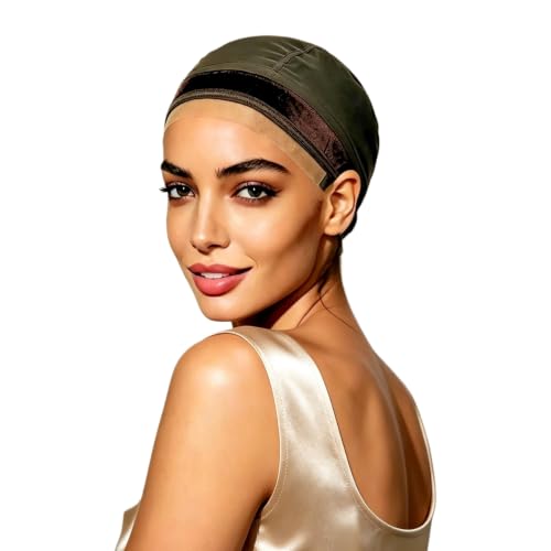 Prudenp Lace Edges Wig Cap with Grip Band Brown - Reusable No-Slip Adjustable Hair Cap