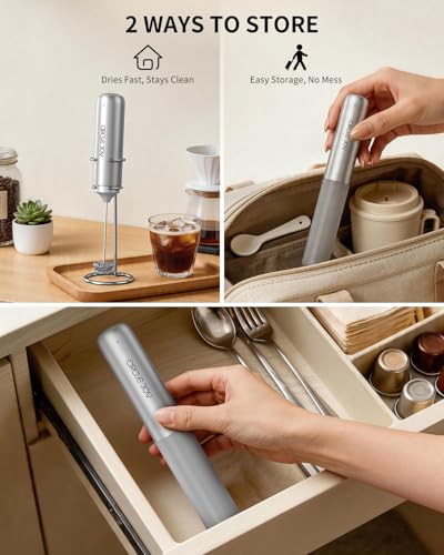 CIRCLE JOY Rechargeable Milk Frother with Stand - Dual Spring Whisk for Lattes & Cappuccinos