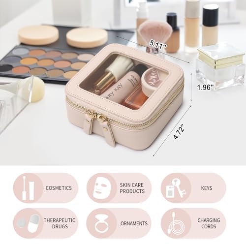 LOFOWN Clear Makeup Bag Set (Beige, M+Mini) - Travel Toiletry Pouch