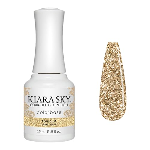Kiara Sky Soak-Off Gel Nail Polish, Pixie Dust - Dazzling Golden Glitter