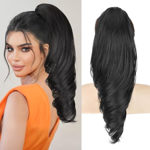 Lommel 18-Inch Claw Clip Ponytail Extension - Black Synthetic Hair Piece