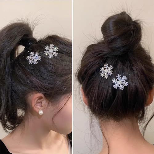 ASVNRES 5-Pack Snowflake Hair Clips for Christmas Hair Accessories, Elegant Rhinestone Ice Snow Princess Hair Pins