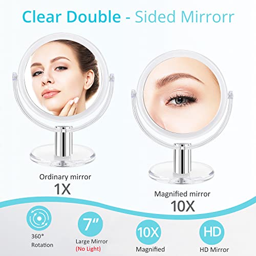 Fabuday 7'' Double Sided Makeup Mirror with 1x & 10x Magnification, Transparent, 9.2"L x 7.4"W