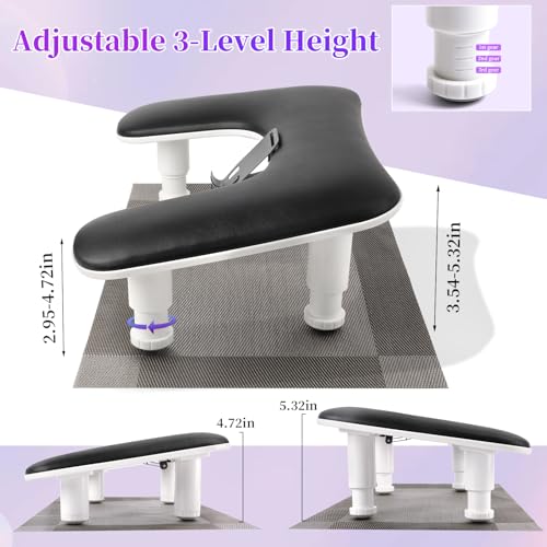 YINGJEE Manicure Arm Rest with Rotating Phone Holder - Black, Adjustable Nail Stand