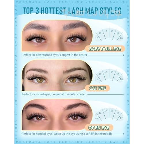 PHKERATA Wispy Lash Clusters Natural Eyelash Clusters Extensions C Curly Individual Lashes Clusters DIY Eyelash Extension with Wide Soft Thin Band,10-16MM,180Pcs