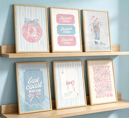 Coastal Cowgirl Wall Art Set - 6 Pink and Blue Posters 8x10