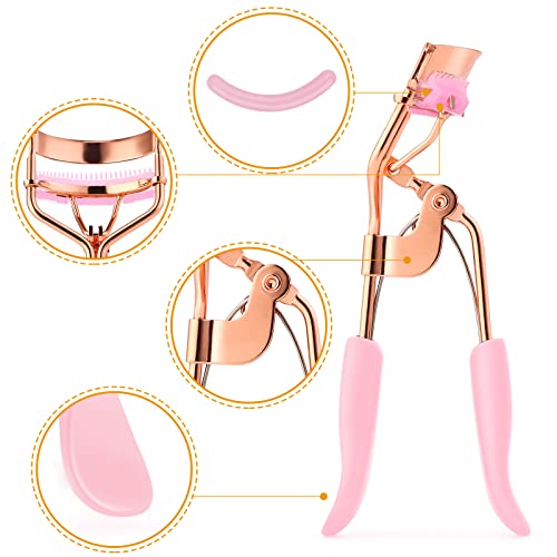 Pink Eyelash Curler Kit with 10 Replacement Pads - Professional Makeup Tool