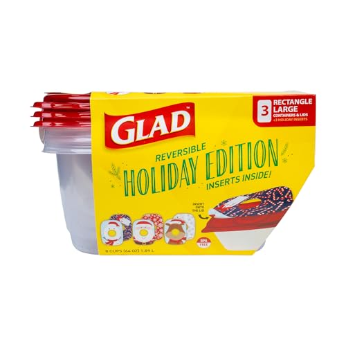 Glad Holiday Food Storage Containers, 64 Oz, 3 Ct - BPA-Free